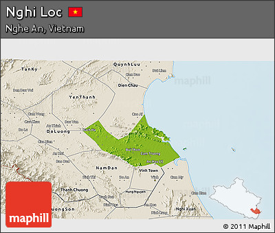 Physical 3D Map of Nghi Loc, shaded relief outside