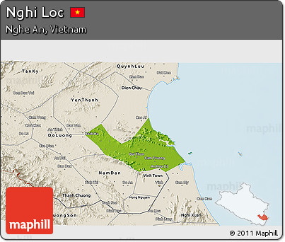 Physical 3D Map of Nghi Loc, shaded relief outside