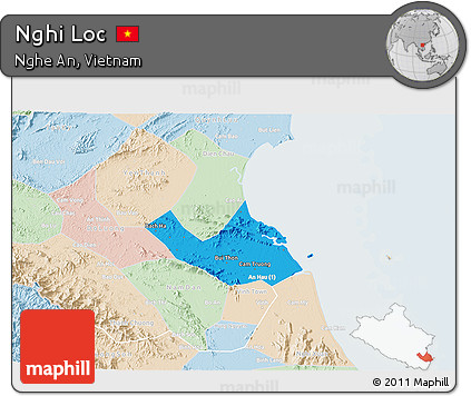 Political 3D Map of Nghi Loc, lighten