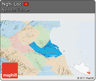 Political 3D Map of Nghi Loc, lighten