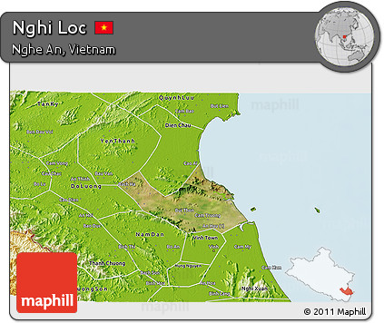 Satellite 3D Map of Nghi Loc, physical outside