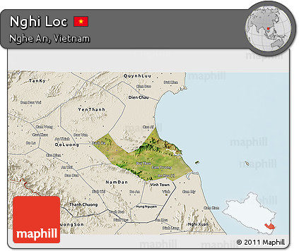 Satellite 3D Map of Nghi Loc, shaded relief outside