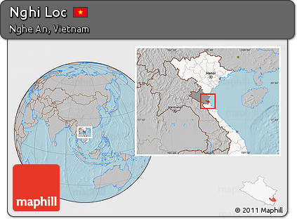 Gray Location Map of Nghi Loc, highlighted country, highlighted parent region, hill shading