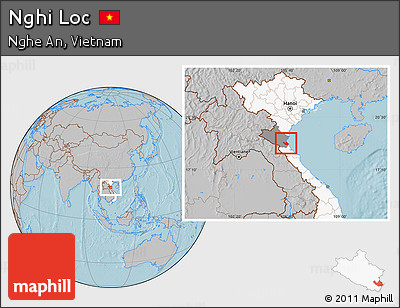 Gray Location Map of Nghi Loc, highlighted country, highlighted parent region, hill shading