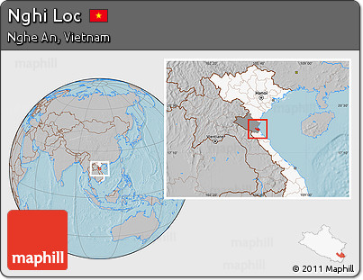 Gray Location Map of Nghi Loc, highlighted country, highlighted parent region, hill shading