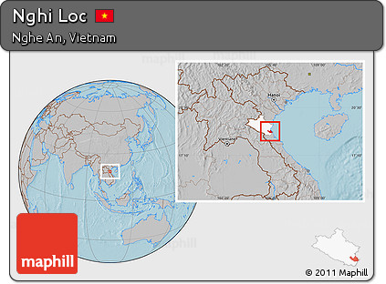 Gray Location Map of Nghi Loc, highlighted parent region, hill shading
