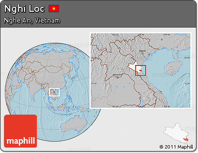 Gray Location Map of Nghi Loc, highlighted parent region, hill shading
