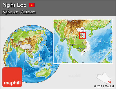 Physical Location Map of Nghi Loc, highlighted country, highlighted parent region, within the entire country