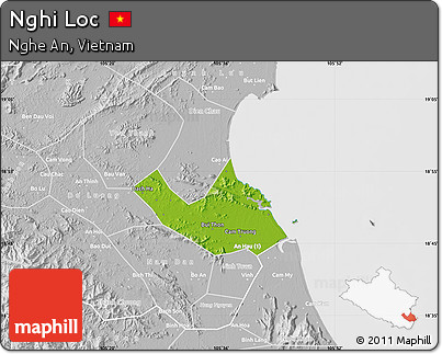 Physical Map of Nghi Loc, lighten, desaturated