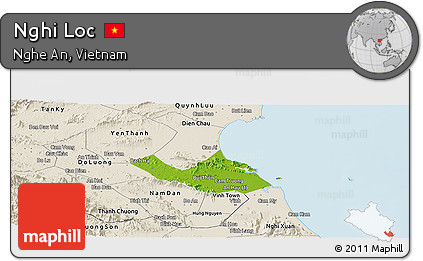 Physical Panoramic Map of Nghi Loc, shaded relief outside
