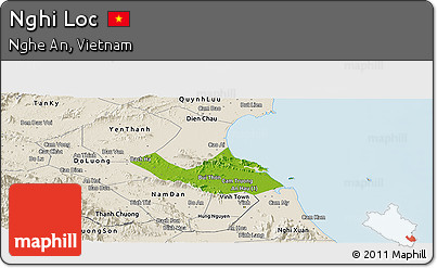 Physical Panoramic Map of Nghi Loc, shaded relief outside