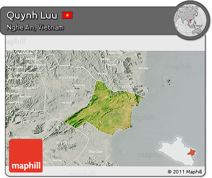 Satellite 3D Map of Quynh Luu, lighten, semi-desaturated