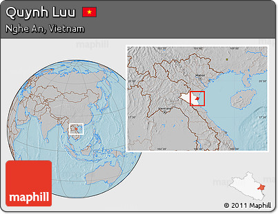 Gray Location Map of Quynh Luu, highlighted parent region, hill shading