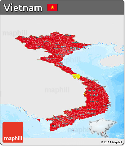 Flag Panoramic Map of Vietnam, single color outside, bathymetry sea, flag rotated