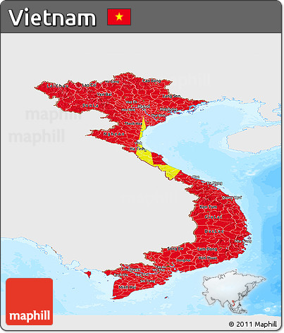 Flag Panoramic Map of Vietnam, single color outside, bathymetry sea