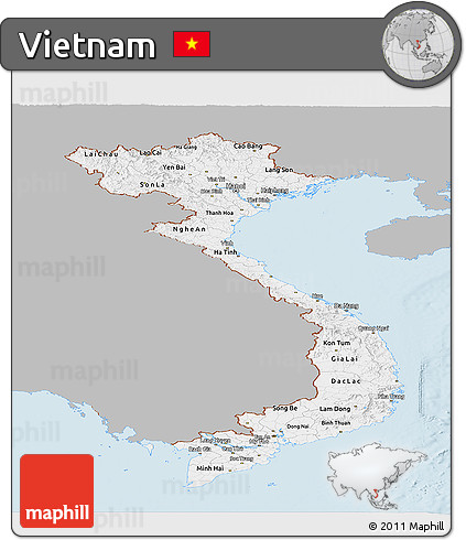 Gray Panoramic Map of Vietnam, single color outside
