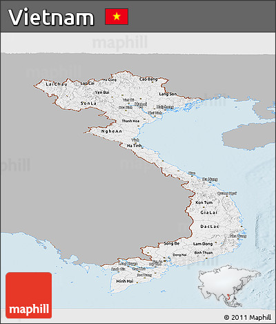 Gray Panoramic Map of Vietnam, single color outside