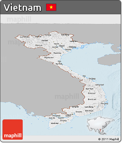 Gray Panoramic Map of Vietnam, single color outside