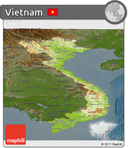 Physical Panoramic Map of Vietnam, darken