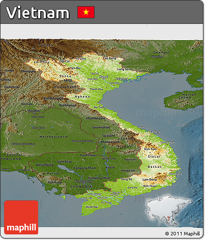 Physical Panoramic Map of Vietnam, darken