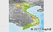 Physical Panoramic Map of Vietnam, desaturated, land only