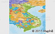 Physical Panoramic Map of Vietnam, political outside