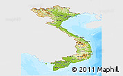 Physical Panoramic Map of Vietnam, single color outside, bathymetry sea