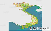 Physical Panoramic Map of Vietnam, single color outside, satellite sea