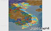 Political Panoramic Map of Vietnam, darken