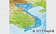 Political Shades Panoramic Map of Vietnam, physical outside