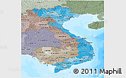 Political Shades Panoramic Map of Vietnam, semi-desaturated, land only