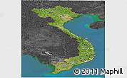 Satellite Panoramic Map of Vietnam, darken, desaturated, land only