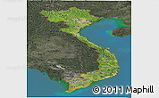 Satellite Panoramic Map of Vietnam, darken, semi-desaturated, land only