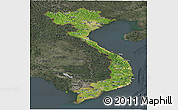 Satellite Panoramic Map of Vietnam, darken, semi-desaturated