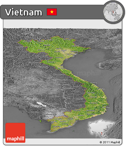 Satellite Panoramic Map of Vietnam, desaturated