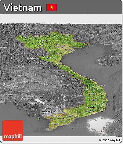 Satellite Panoramic Map of Vietnam, desaturated