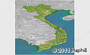 Satellite Panoramic Map of Vietnam, lighten, desaturated, land only