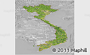 Satellite Panoramic Map of Vietnam, lighten, desaturated