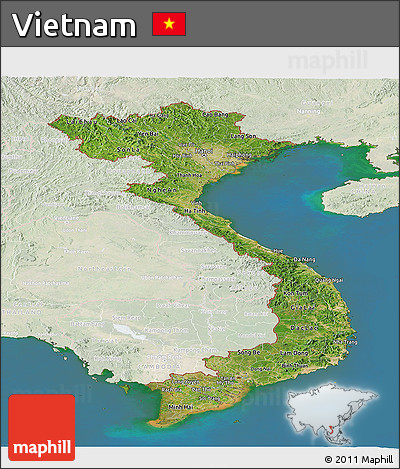 Satellite Panoramic Map of Vietnam, lighten, land only