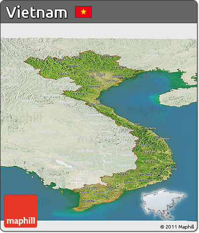 Satellite Panoramic Map of Vietnam, lighten, land only