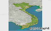 Satellite Panoramic Map of Vietnam, lighten, semi-desaturated, land only