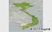 Satellite Panoramic Map of Vietnam, lighten, semi-desaturated