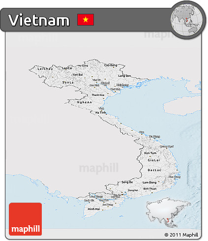 Silver Style Panoramic Map of Vietnam, single color outside