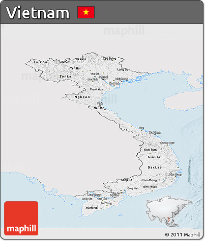 Silver Style Panoramic Map of Vietnam, single color outside
