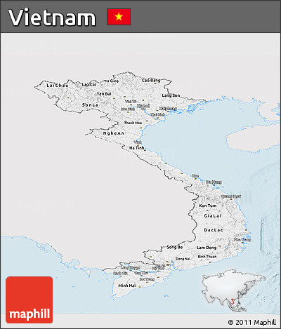 Silver Style Panoramic Map of Vietnam, single color outside