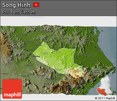 Physical 3D Map of Song Hinh, darken
