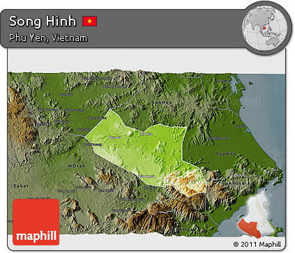 Physical 3D Map of Song Hinh, darken