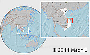Gray Location Map of Son Tinh, highlighted country, within the entire country, hill shading
