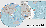 Gray Location Map of Son Tinh, highlighted country, highlighted parent region, hill shading