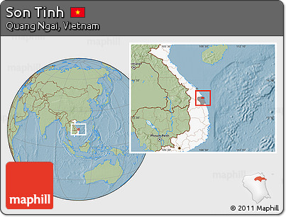 Savanna Style Location Map of Son Tinh, highlighted country, highlighted parent region, hill shading